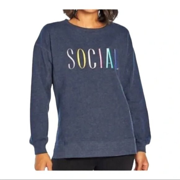 Wildfox Embroidered "SOCIAL" Crewneck Sweatshirt, Size M - Picture 1 of 6